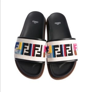 Fendi Zucca Logo Slide Sandals, Size 7